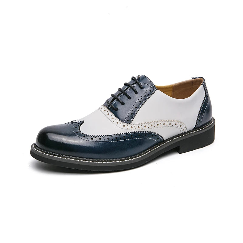 British Men's Trendy Shoes Handmade Sole Brogue Shoes Fashionable Blue Men's Leather Casual Shoes Versatile Free Delivery
