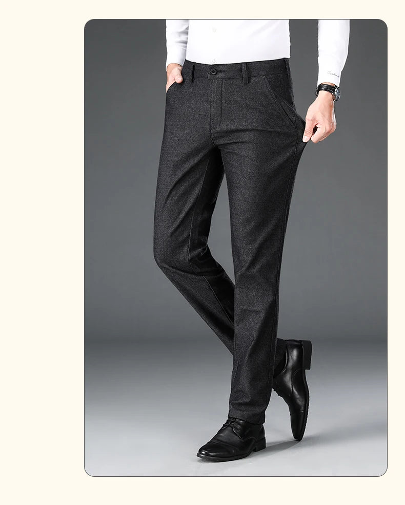 Autumn Brand Clothes Men's Suit Trousers Cotton Loose Straight Pants for Male High Waist Elastic Black Casual Formal Pant Man