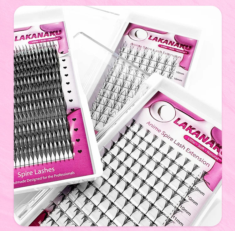 LAKANAKU Spire Lashes Feather Individual Eyelash Extensions B/C/CC/D Cashmere Volume Premade Spikes Eyelashes