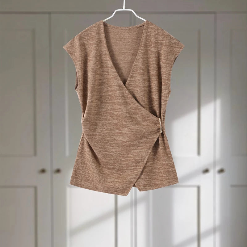 Pin Double Breasted V-neck Top Pants Women's Set Sleeveless Top Wide Leg Mid Waist Trousers Spring Summer Commuting Office Suit