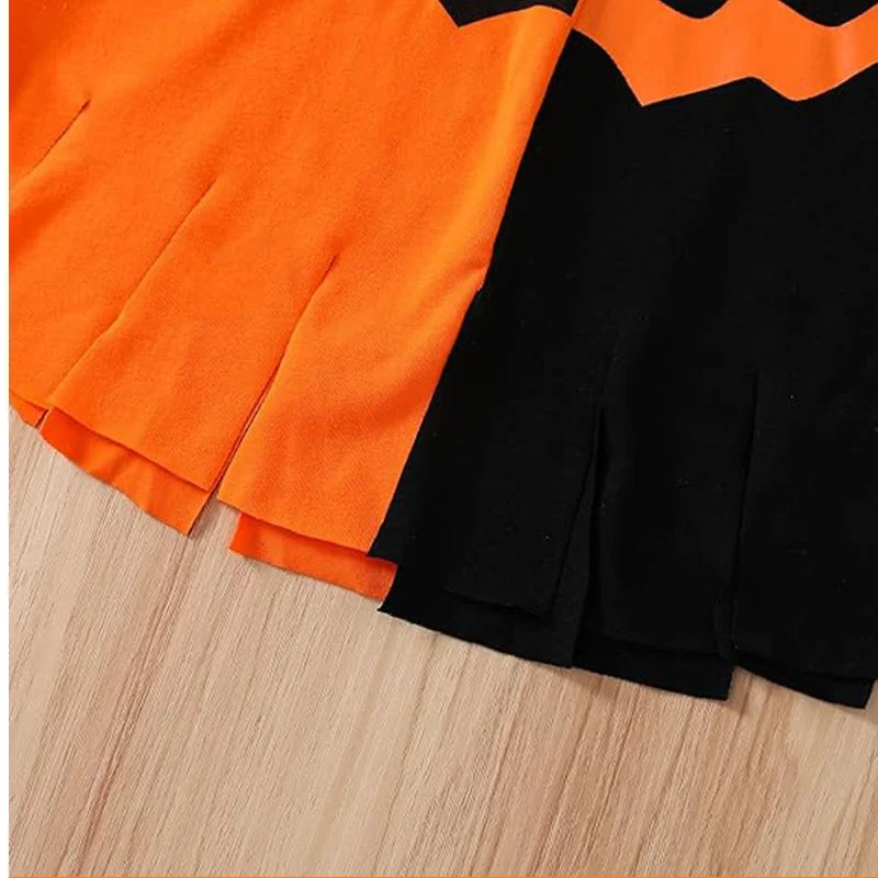Halloween Cloak Pumpkin Bat Carnival Clothing with Hat Orange Color blocked Print Cosplay Funny Party Dress Up Costume Cos