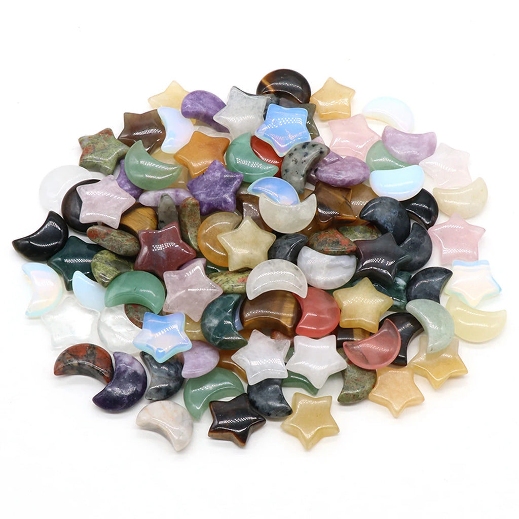 5Pcs Natural Stone Crystal Star Moon Healing Mineral Quartz Home Decoration Reiki Gem Agate Polished Stones Specimen Gift