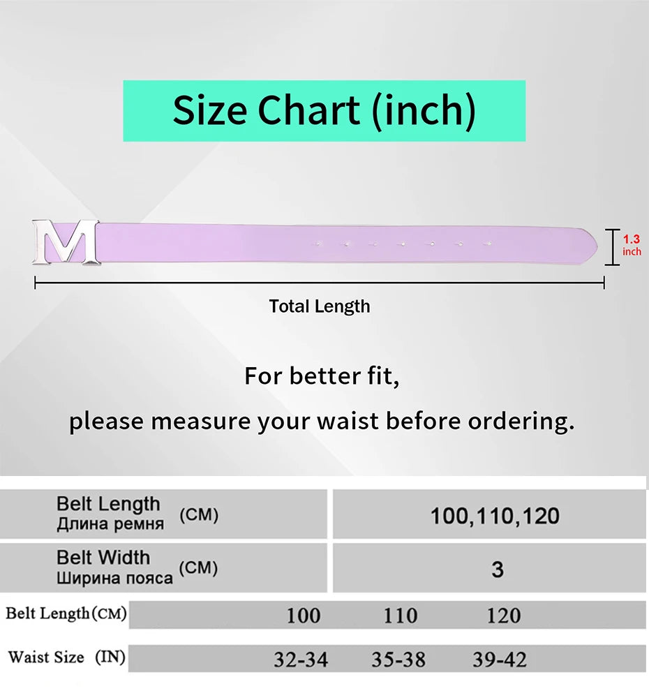 Maikun Women’s Leather Belts Removable Letter M Plate Buckle  High Quality PU Leather Belt  For Jeans Dress Halloween