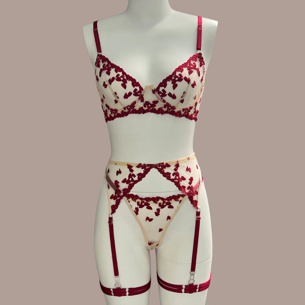Ellolace Sexy Lingerie Uncensored Super Hot Lace Embroidery Love Underwear Sexy Suspenders Attractive See Through Bilizna Outfit