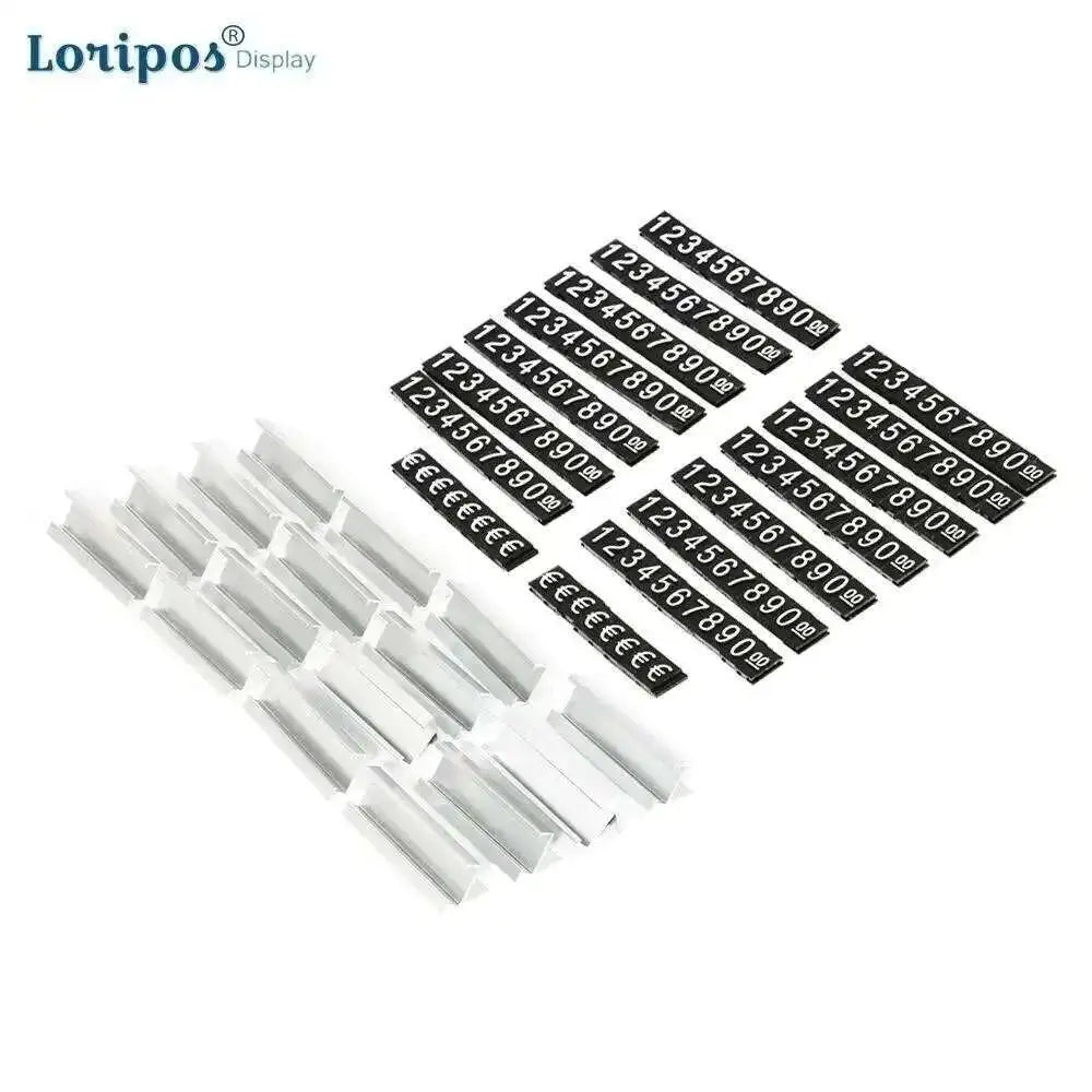 Counter Top Adjustable Price Tags Kit $ Euro, Car Jewelry Clothes Numberal Digit Display Cube Sign Label Alloy Board Stand Frame