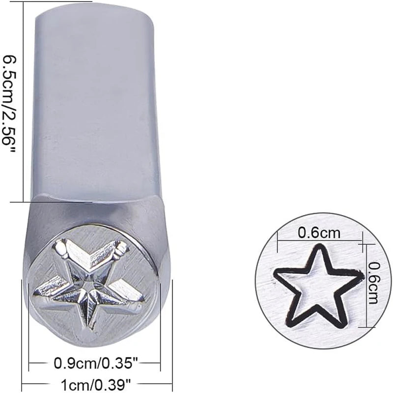 12pcs 3mm Metal Stamp Punch Set Heart Star Pattern Design Carving Embossing Stamp for Metal Jewelry Leather and Wood Printing