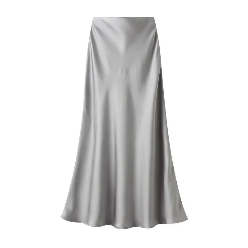 Woman 2025 Satin Skirt Women High Waist Long Skirts for Women Summer Black Midi Skirt Office Elegant Women's Skirts LSK9836