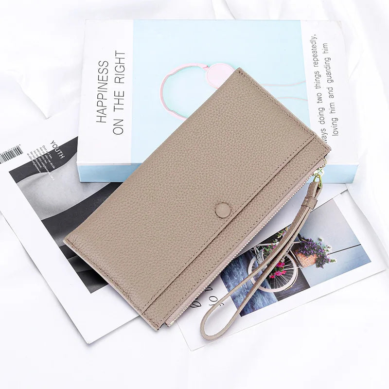Genuine Leather Women Long Wallet Female Wallets Ladies Clutch Cow Leather Coin Purse Credit Card Holder Wrist phone purse