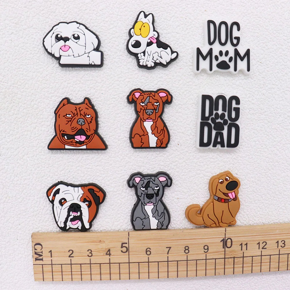 1PCS PVC Kawaii Animal Kinds Of Dog Mom Dad Sandals Shoe Decoration Charms Fit Wristbands Buckle Slipper Accessories Xmas Gifts