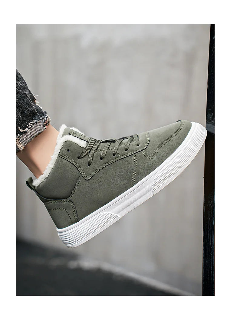 Plus-size men's high-top cotton shoes, men's winter warm fleece-lined casual sneakers, foreign trade fashion sports shoes