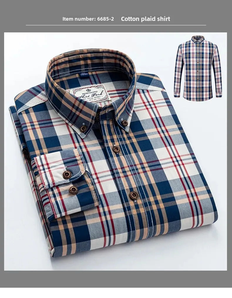 New Men's Pure Cotton Plaid Long Sleeve Shirt Spring Whole Cotton Casual Shirt Korean Style Slims Smooths Your Silhouette No Iro
