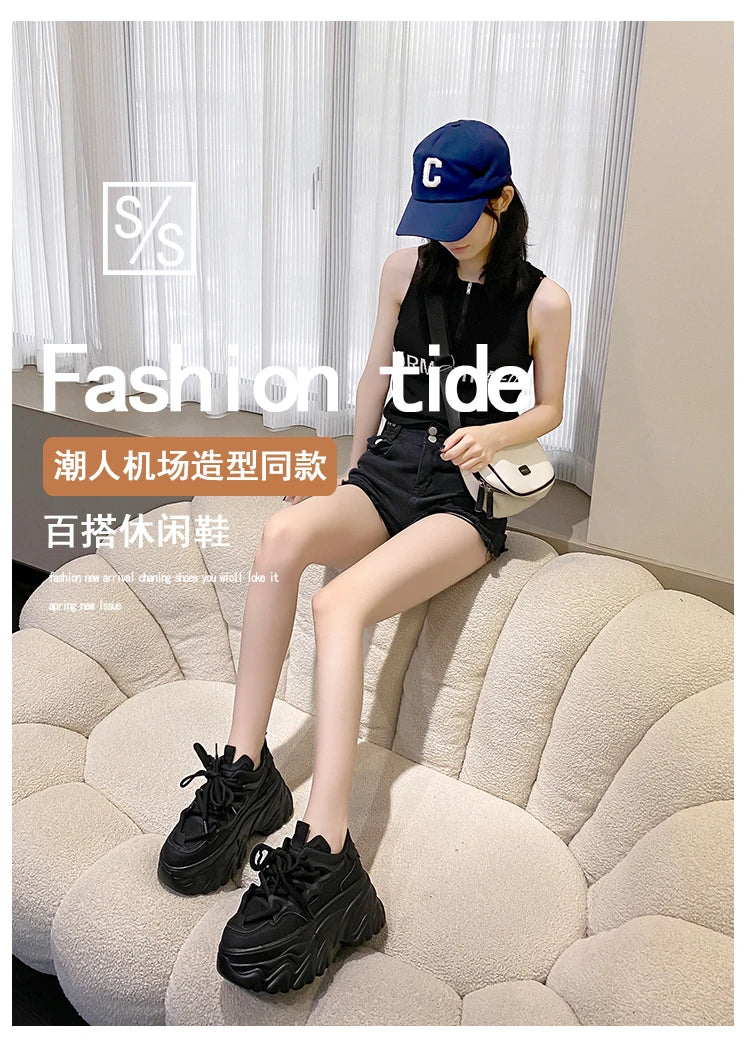 Women Platform Casual Breathable Mesh Shoes 2025 New Summer Chunky Sneakers 8.5CM Wedges Hidden Heels Hollow Leisure Shoes Woman