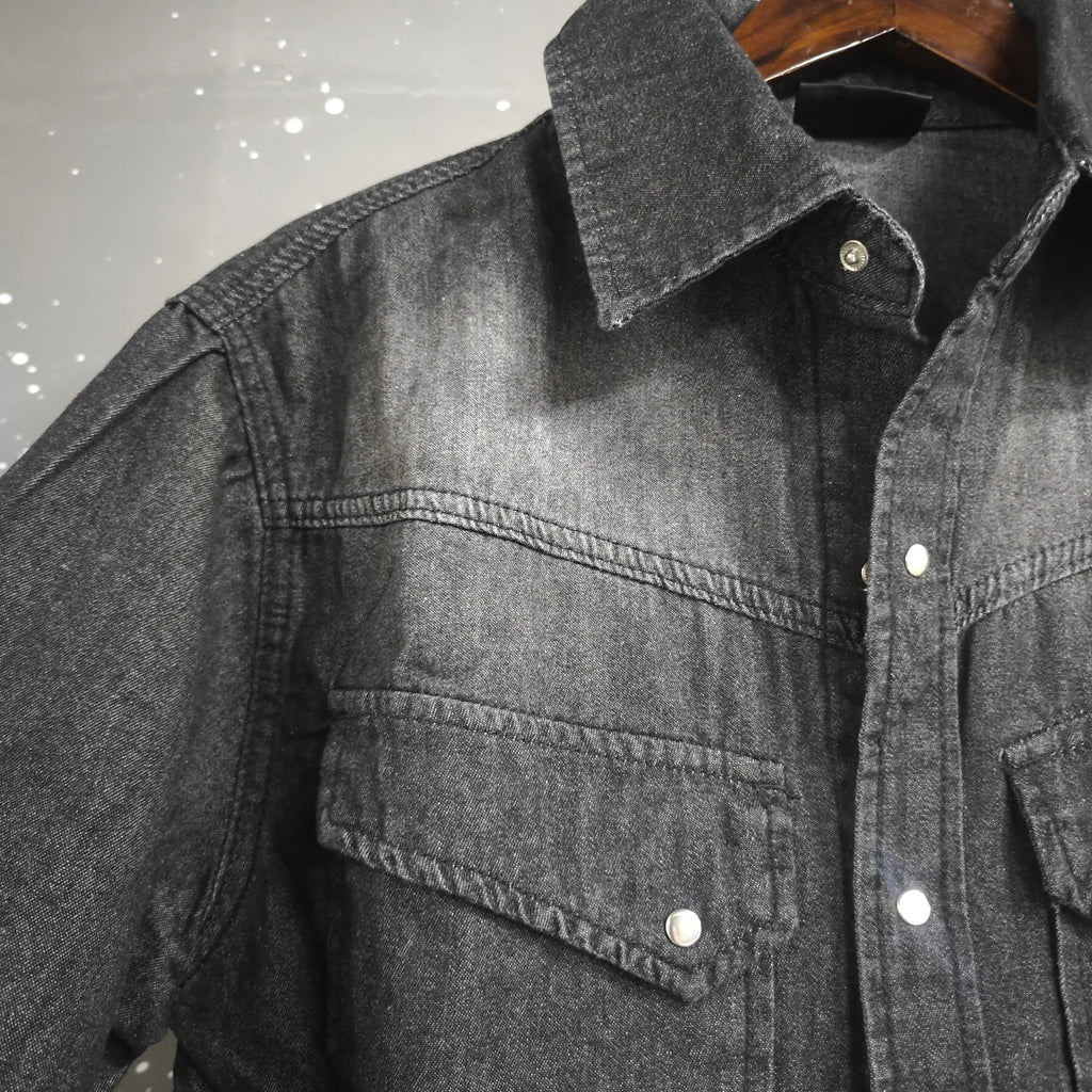 IEFB Niche Design Men's Denim Shirts Turn-down Collar Single Breasted Washing Solid Color Short Sleeved Loose Male Tops 9W2513