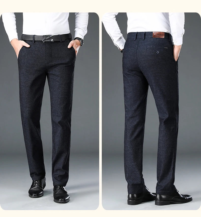 Autumn Brand Clothes Men's Suit Trousers Cotton Loose Straight Pants for Male High Waist Elastic Black Casual Formal Pant Man