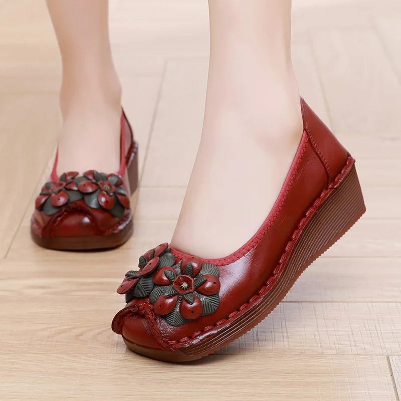 New real leather handmade shoes for women all season oxfords flats woman laced up moccasins cozy mom boat shoes round toe flats