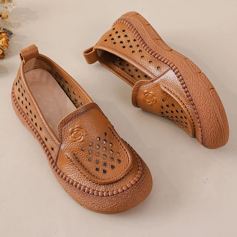 New real leather handmade shoes for women all season oxfords flats woman laced up moccasins cozy mom boat shoes round toe flats