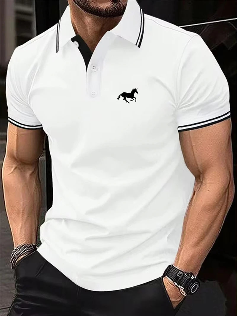 Simple Stripe Horse Graphic Polo Shirts For Men Summer Fashion 3D Printed Short Sleeve Polo Shirt Cool Streetwear Lapel Tops