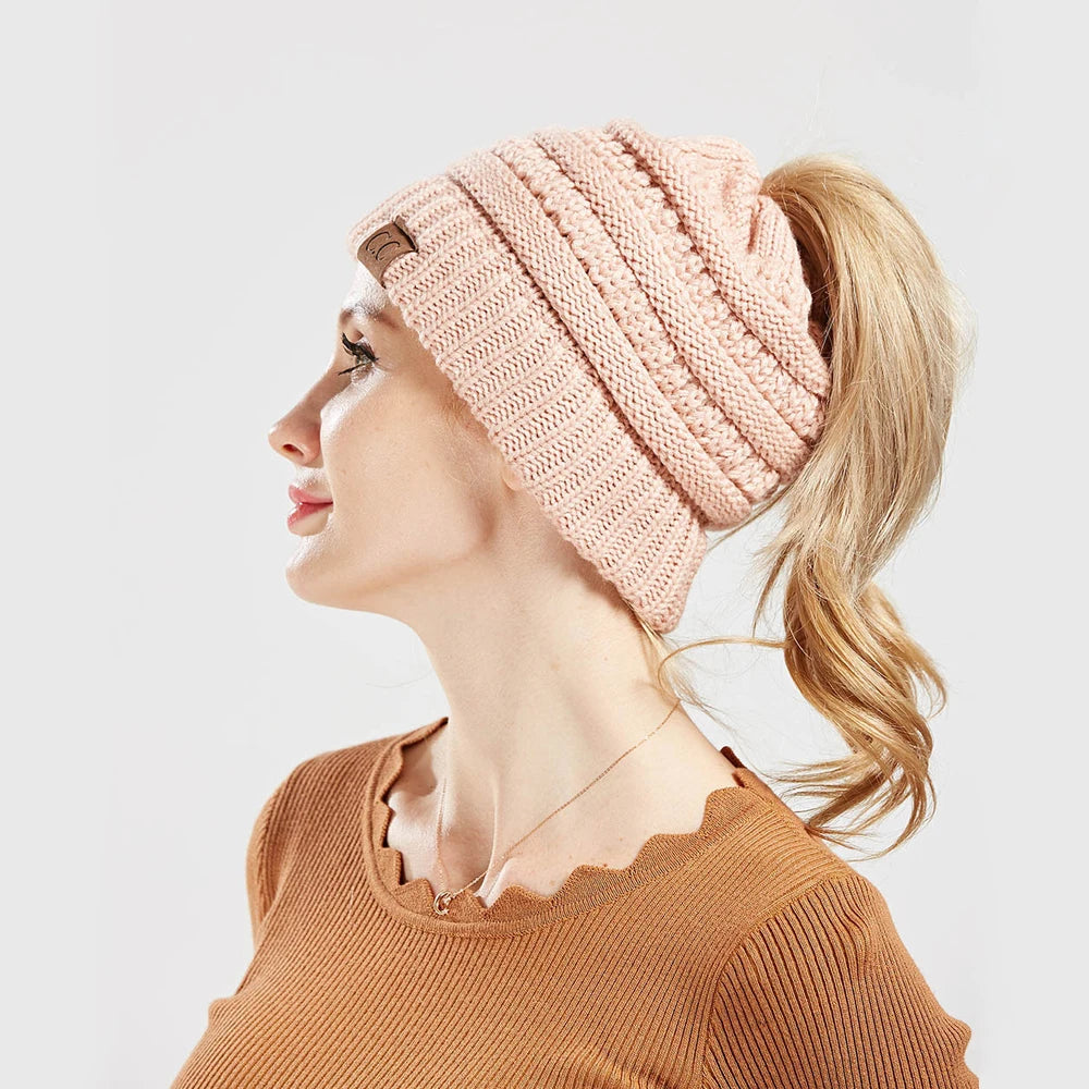 New Outdoor Warm Winter Woolen HatsAcrylic Open Horsetail HatsCold-Resistant High Ponytail Hats for Men and Women
