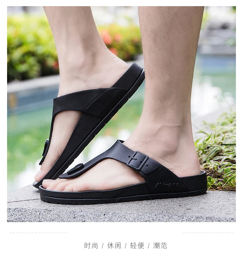 2026 New Summer Flip-flops for Men, Anti-slip, Trendy and Casual Solid-color Beach Shoes