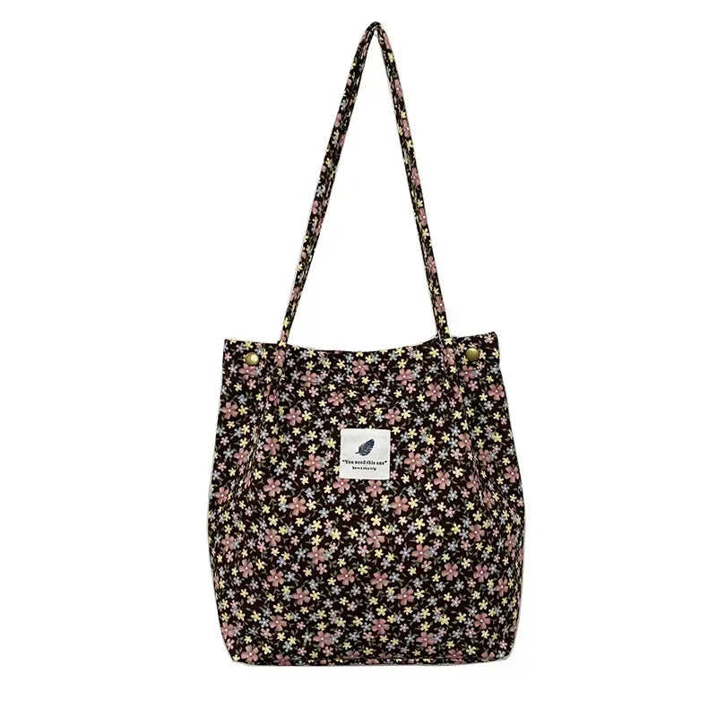 New Corduroy Shoulder Bag for Women Cotton Cloth Large Handbag Solid Color Eco Shopping Bag 2023 Ladies Reusable Totes Bags