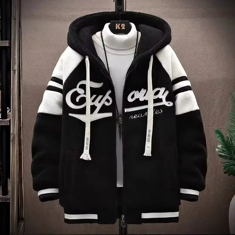 2023 Men's Hooded Jackets Japan Fashion Streetwear Harajuku Coats Men Autumn Winter Men Clothing Wool Jackets Embroidery Jacket