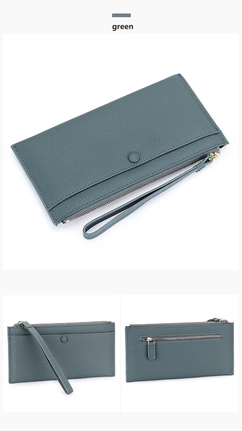 Genuine Leather Women Long Wallet Female Wallets Ladies Clutch Cow Leather Coin Purse Credit Card Holder Wrist phone purse