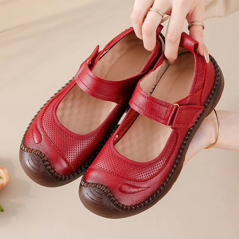 New real leather handmade shoes for women all season oxfords flats woman laced up moccasins cozy mom boat shoes round toe flats