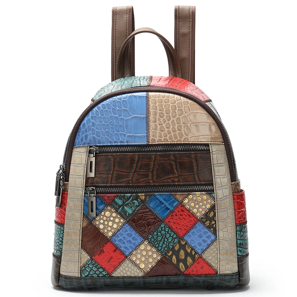 WESTAL Leather Backpack For Women School Teenage Backpack Zipper Vintage Back Pack Luxury Designer Female Handbag Patchwork Bags
