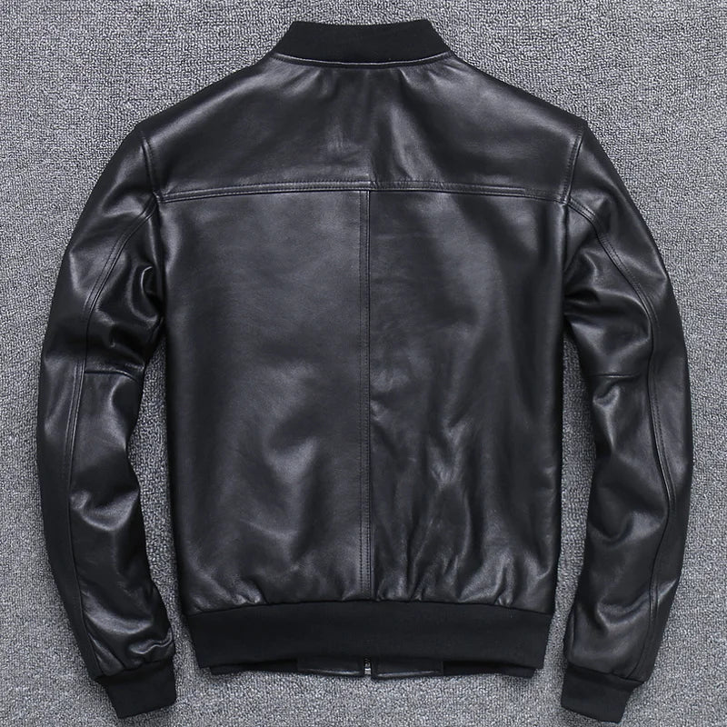 Black Aviation Genuine Leather Bomber Jacket Men Pilot Sheepskin Real Leather Jacket coat short Slim business jacket leather