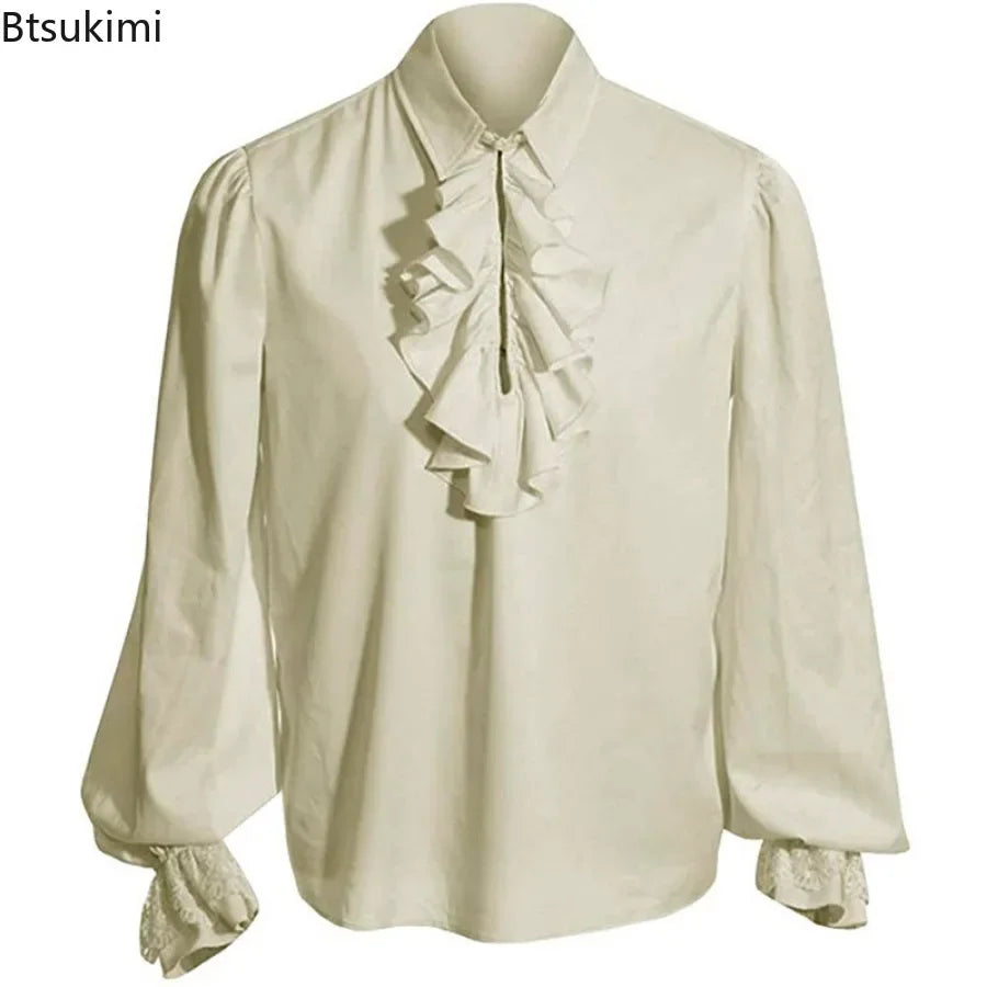 Steampunk Men's Shirt Tops Renaissance Victorian Gothic Medieval Long Sleeve Stand Collar Shirts Male Halloween Cosplay Costumes