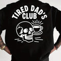 Men's Fun Pattern T-shirt - "Exhausted Dad Club" Back Printed Coffee Cup Skull Design - White Cotton Short Sleeved Shirt