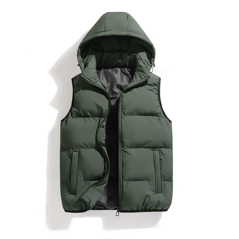 Autumn Winter Men Hooded Thicken Casual Sleeveless Vests Jackets Coat Mens Detachable Hat Waistcoat Vest Man Cotton Outwear Vest