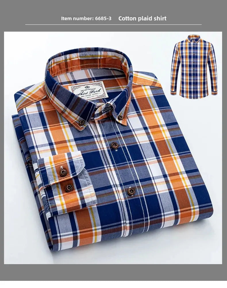 New Men's Pure Cotton Plaid Long Sleeve Shirt Spring Whole Cotton Casual Shirt Korean Style Slims Smooths Your Silhouette No Iro