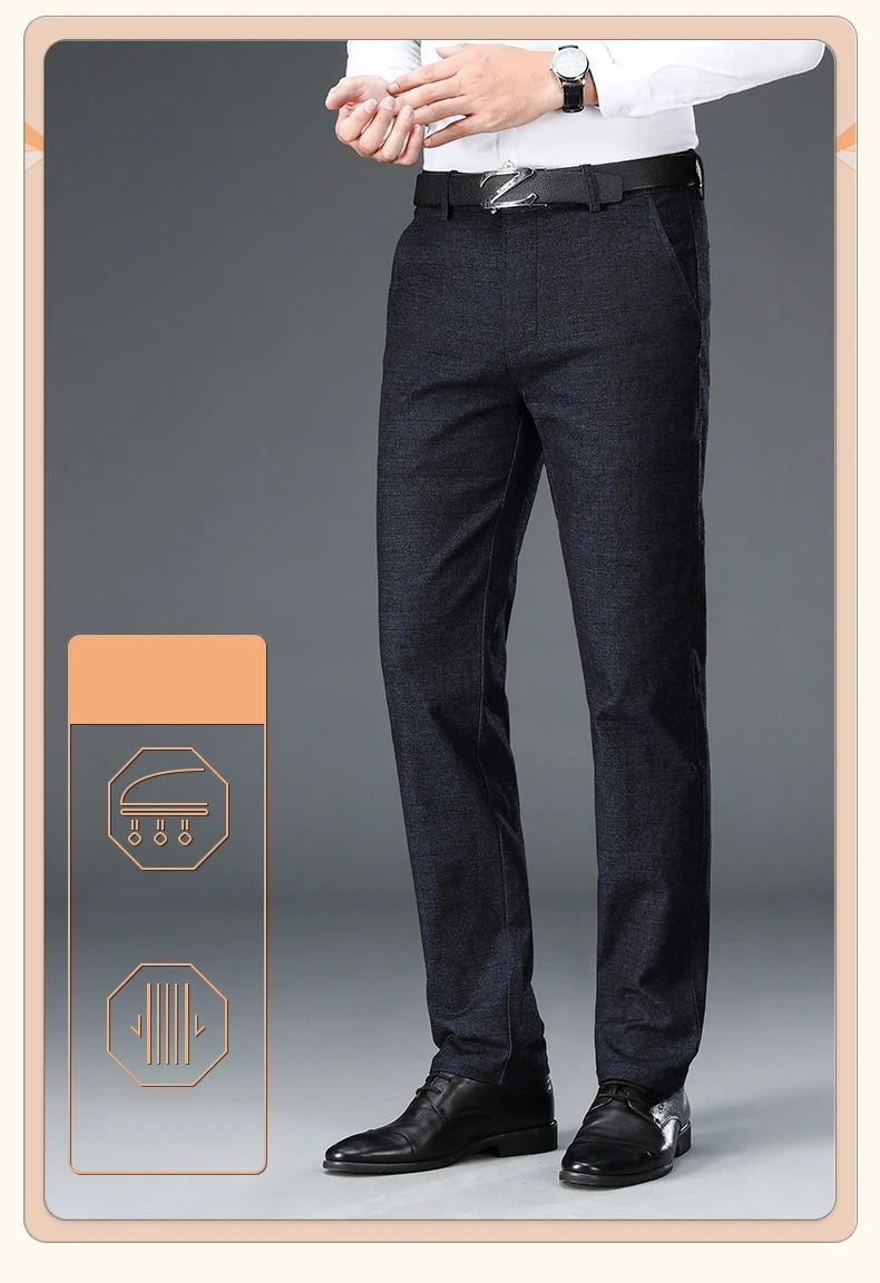 Autumn Brand Clothes Men's Suit Trousers Cotton Loose Straight Pants for Male High Waist Elastic Black Casual Formal Pant Man