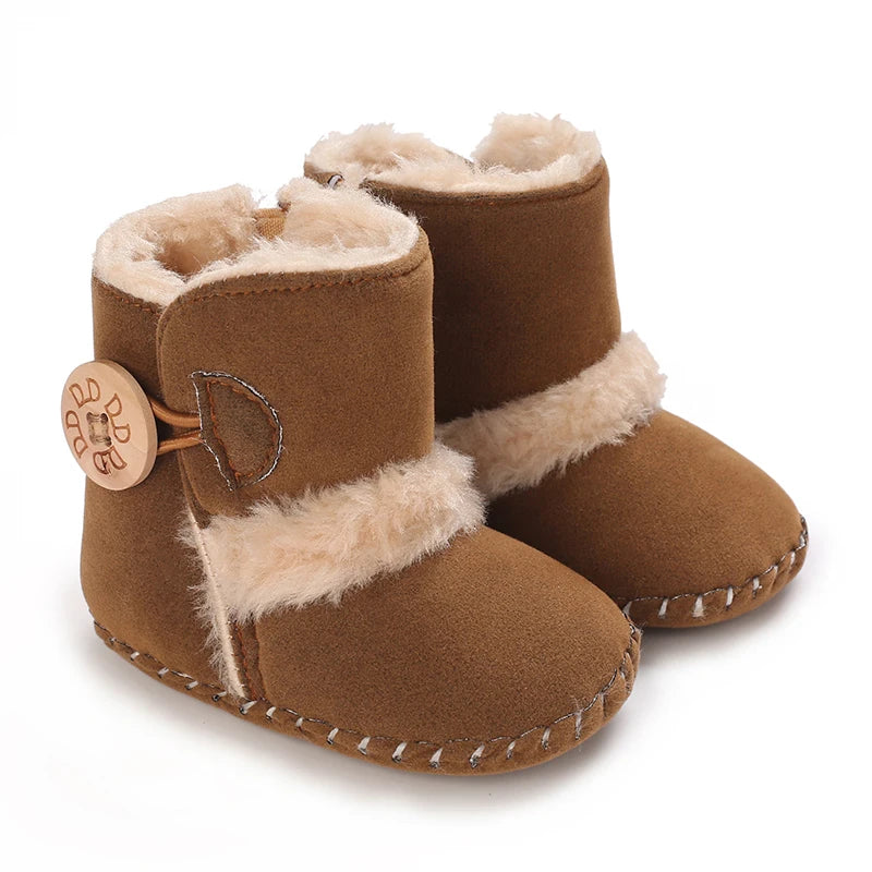 0-18 Month Old Baby Warm Shoes With Semi Rubber Sole Anti Slip and Plush Snow Boots For Autumn and Winter