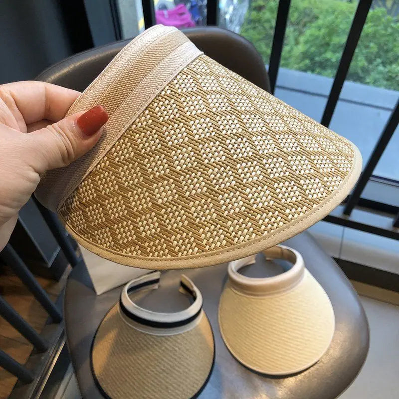 Straw Hat Visors Beach Hat Ladies Hats and Caps Empty Top Hat Summer Hats for Women Sun Protection Ponytail Hat Kpop Designer