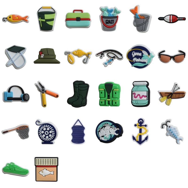 Fishing Shoe Charms for Crocs Accessories Sandals Men Clogs Pins Women Badges Boy Girls Jeans Kids Decorations Buckle Shoes