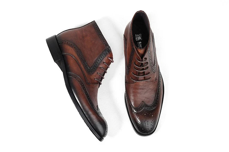 British Brock Carved Leather Boots Retro Business Formal Leather Shoes Fashion Men's Boots Cowhide Men's Short Boots
