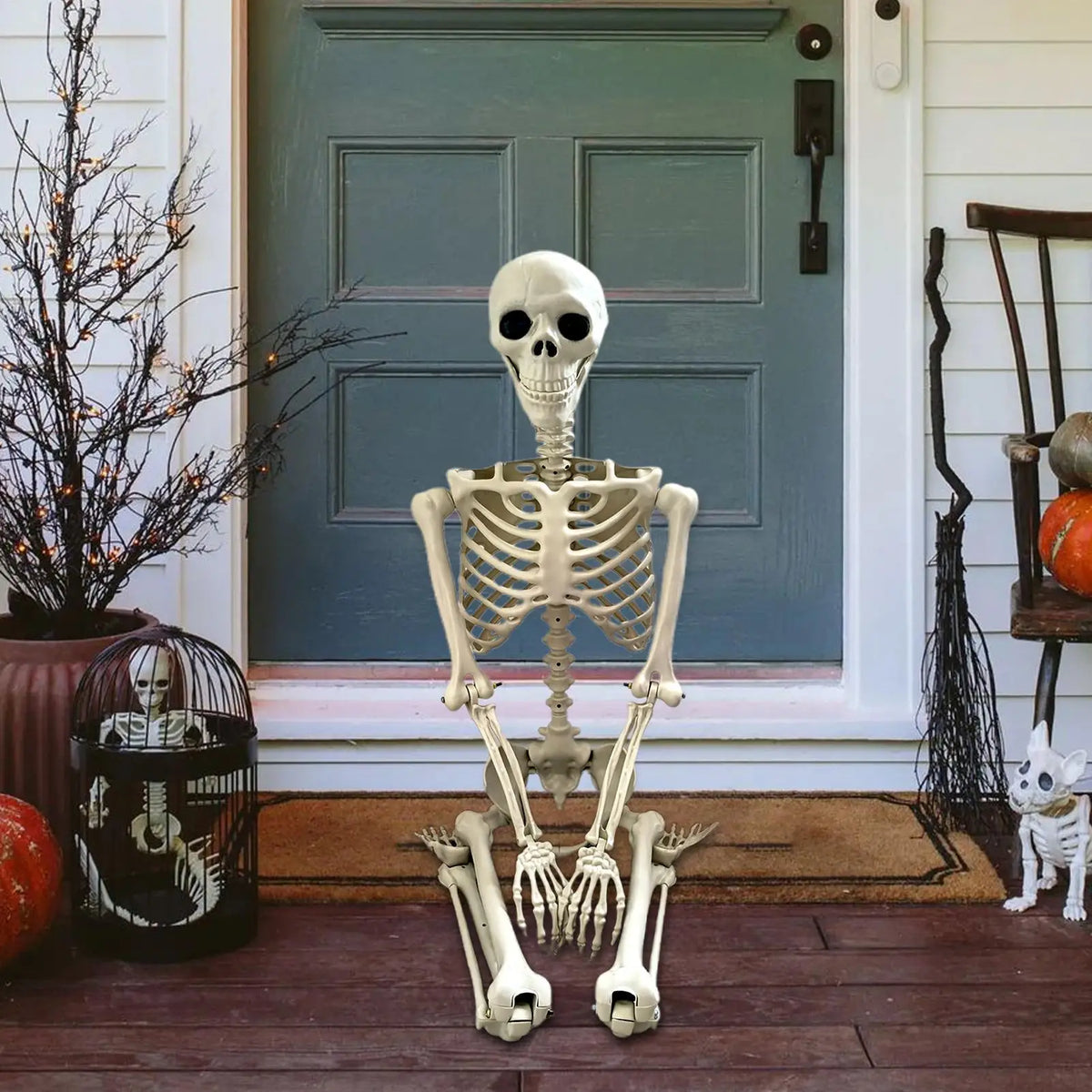 Halloween Realistic Body Bones Life Size Human Skeleton with Posable Joints Simulation Skull Ornament Haunted House Horror Props