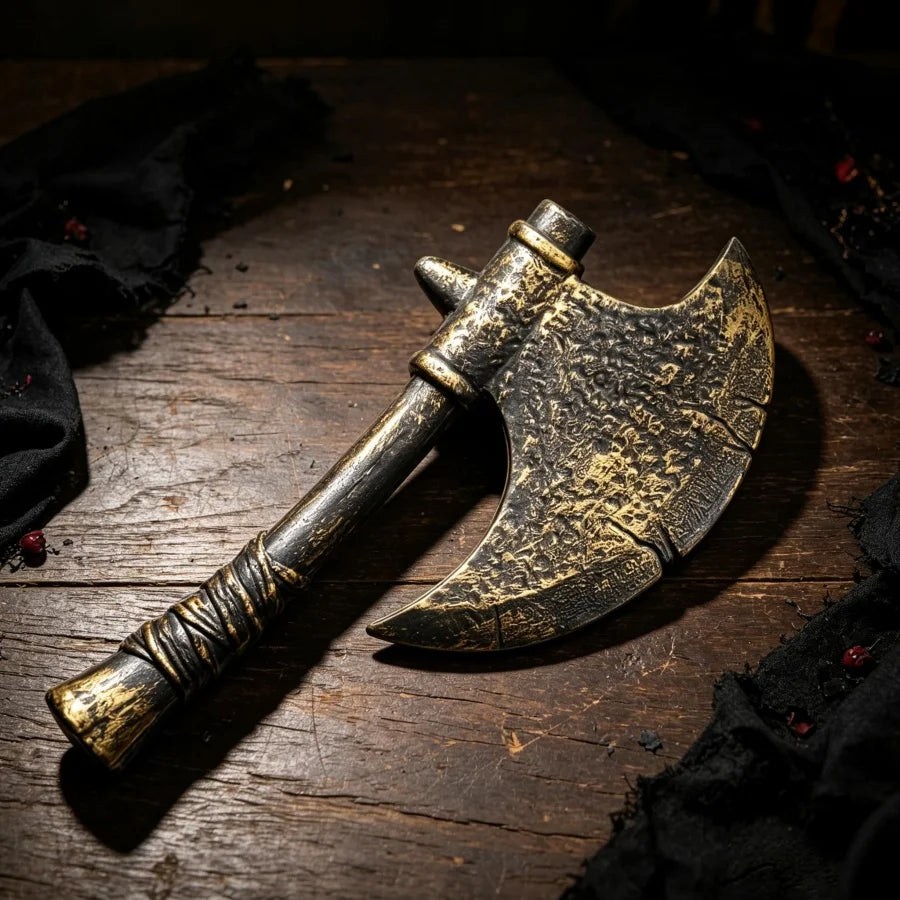 Halloween haunted house costume props, unsharpened plastic bloody knife, chainsaw, bronze axe—festival horror-themed weapons