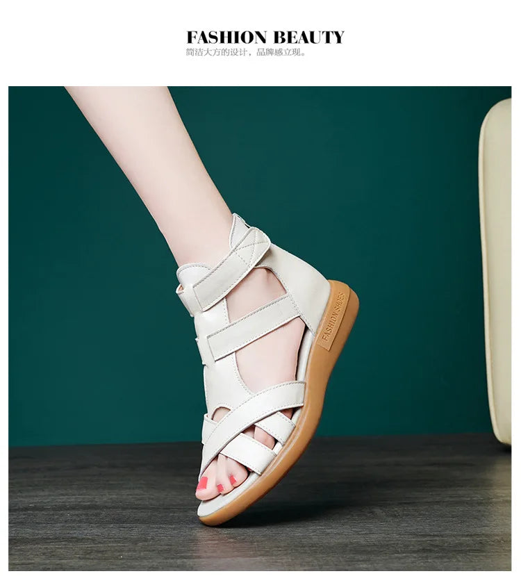 GKTINOO Summer Open Toe Genuine Leather Sandals Flat Shoes Roman Sandals 2026 Large Size Cool Boots Women Shoes Flat Sandals New