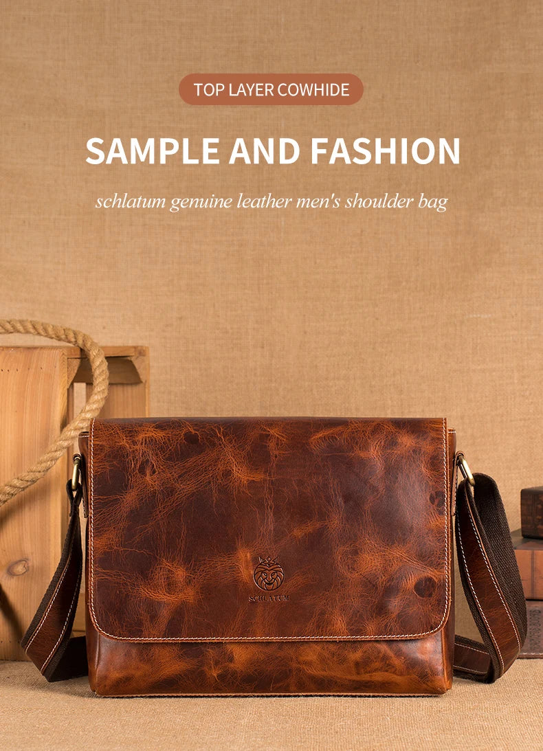 SCHLATUM 100% Genuine Leather Men's Shoulder Bags Messenger Bag for Men Crossbody Bags new Small Man Designer Handbag Bolso Male