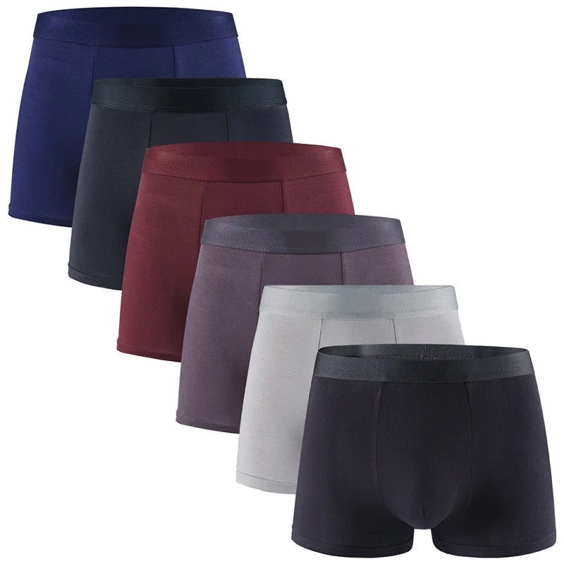 6Pcs Men's Bamboo Fiber Boxer Briefs Ultra Soft Breathable Elastic Waist Underwear Antibacterial Moisture-Wicking Underpants