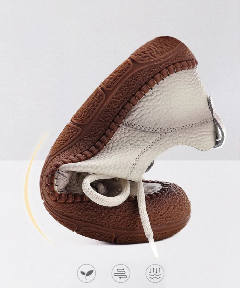 New real leather handmade shoes for women all season oxfords flats woman laced up moccasins cozy mom boat shoes round toe flats