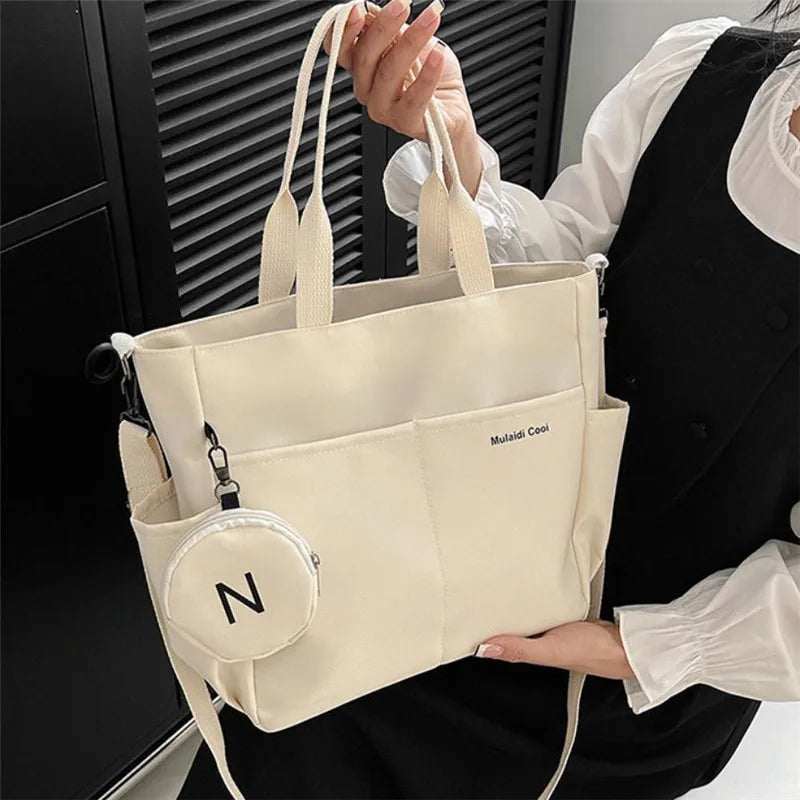 Oxford Design Double Sided Pocket Tote Bag Teen Women Large Capacity Handbag Single Shoulder Crossbody Bag with Round Coin Purse