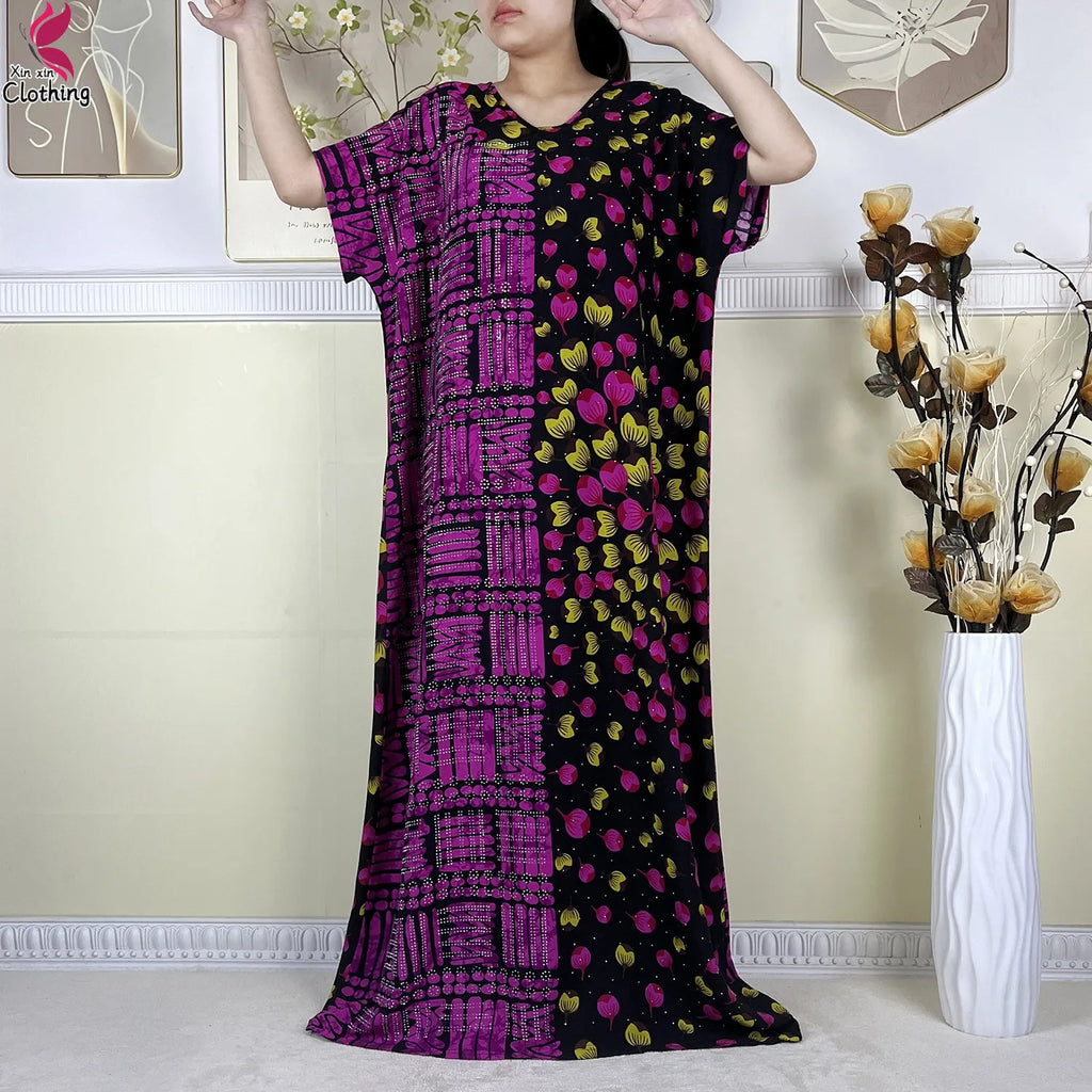 2025 New Summer Abaya Short Sleeve Dress With Big Scarf Printing Floral Loose Dress Islam Kaftan Women African Abaya Clothing
