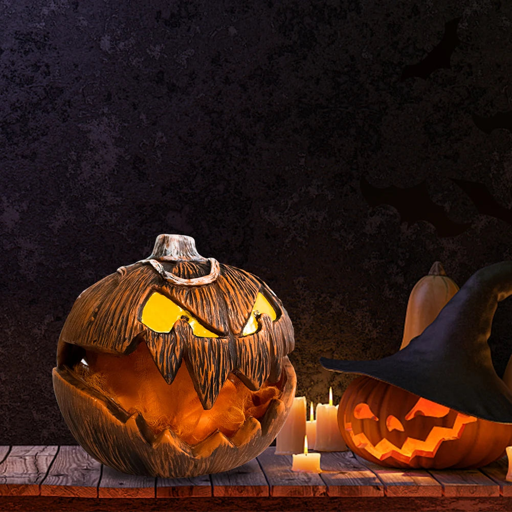 Halloween Pumpkin Decoration Realistic Pumpkin Figurine with Light Up Eyes for Courtyard Bar Haunted House Festivals Party Favor