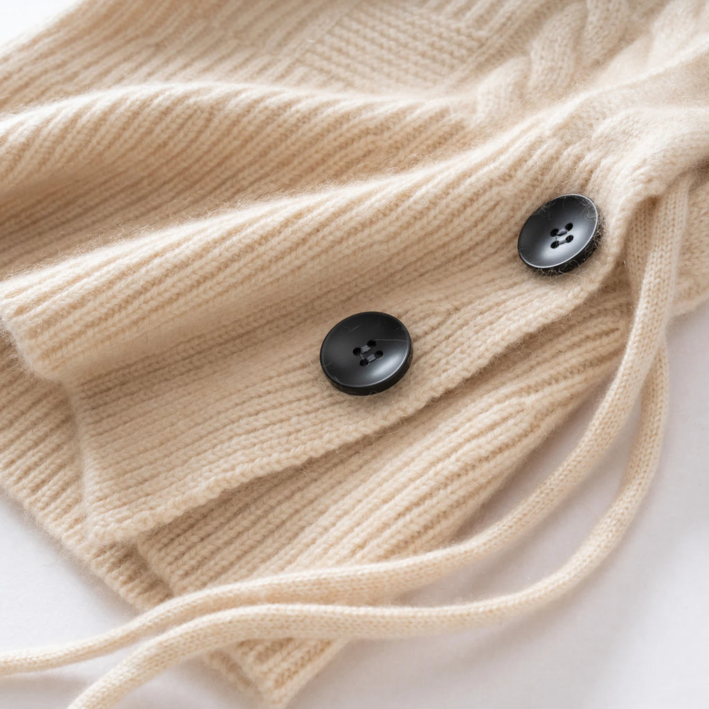 100%Quality Cashmere Balaclava Hoods For Women Warm Ring Scarf Beanie Hat Windproof Hooded Button-up Neck Collar Knitted Hat