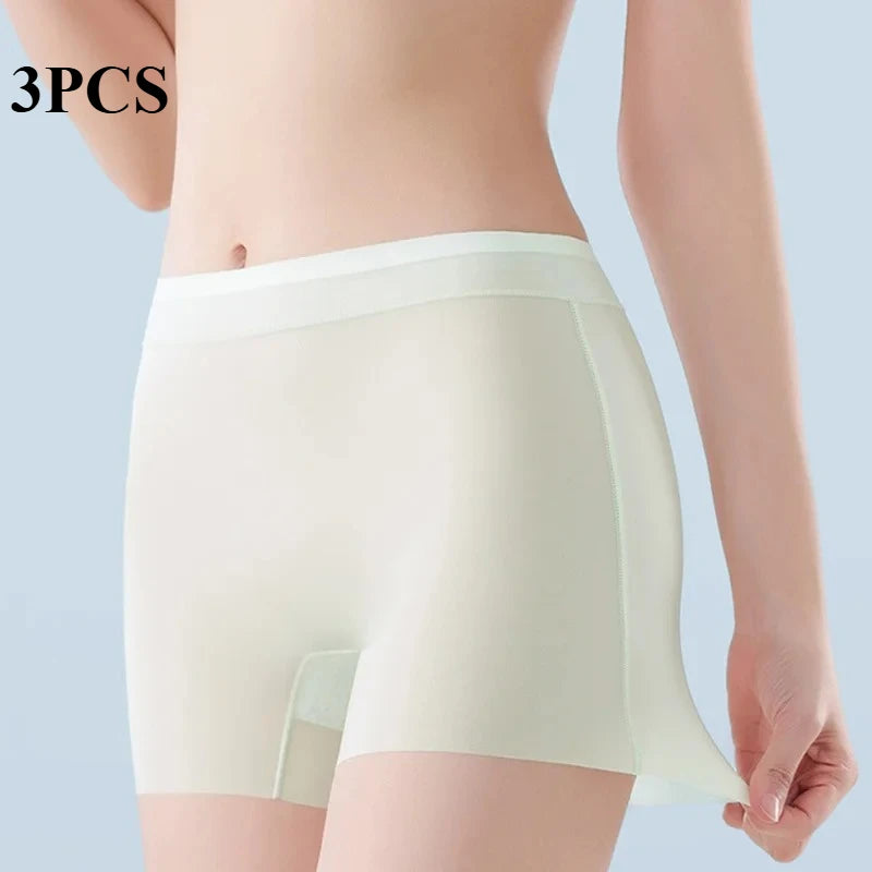 3PCS Summer Ice Silk Women Underwear High Waist Seamless Quick-Dry Anti-Static No Show Panties Plus Size Safety Shorts Invisible