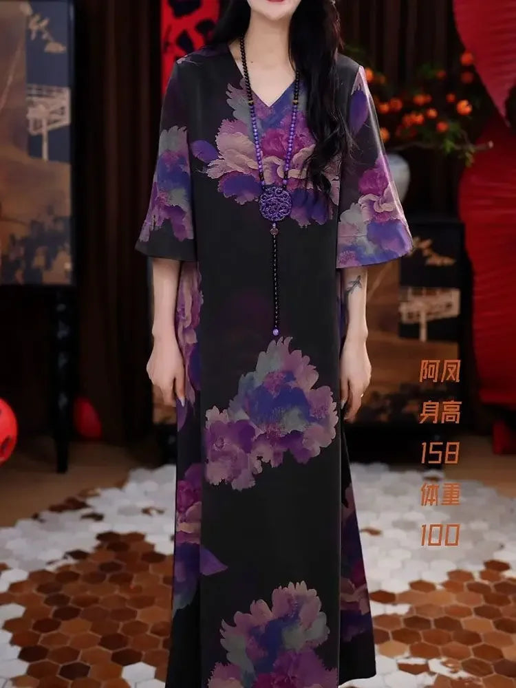 New Elegant Temperament V-neck Dress with New Style of Flesh Covering and Making It Look Thinner than the Knee A-line Skirt